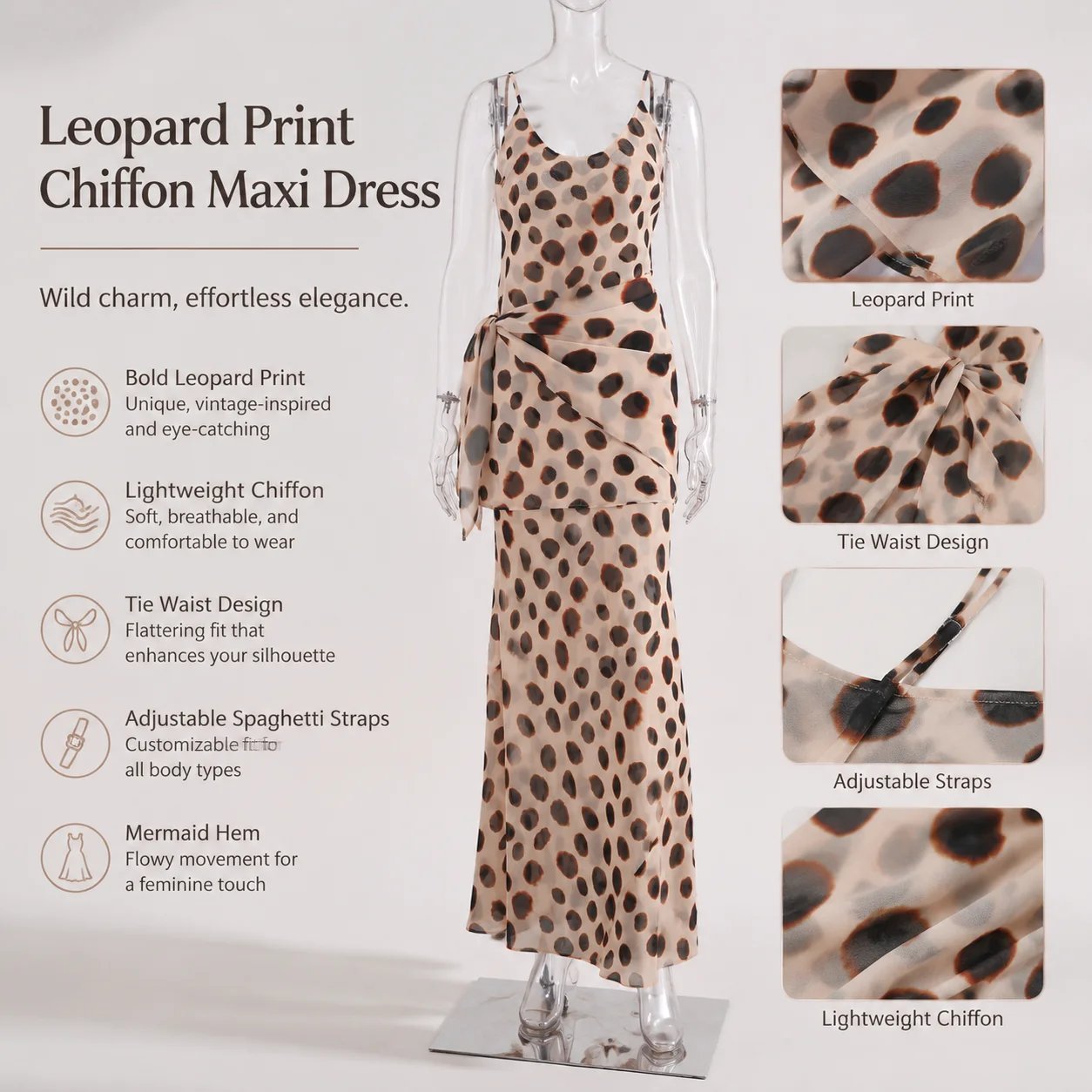 Victoria's Vogue Elegant Animal Print Maxi Dress Detachable Scarf Spaghetti Strap Tie Waist Slim Fit Skirt Women Summer Party Vacation Outfit New Victoria's Vogue Elegant Animal Print Maxi Dress Detachable Scarf Spaghetti Strap Tie Waist Slim Fit Skirt Women Summer Party Vacation Outfit New