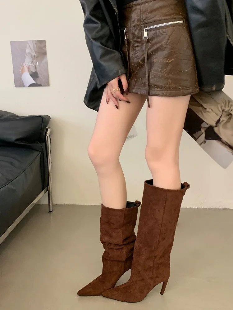 Victoria's Vogue Winter Street Style Pointed Toe Knee-High Women Boots Thin Heels Shoes Female Punk Vintage Long Booties Zapatos De Muje Victoria's Vogue Winter Street Style Pointed Toe Knee-High Women Boots Thin Heels Shoes Female Punk Vintage Long Booties Zapatos De Muje