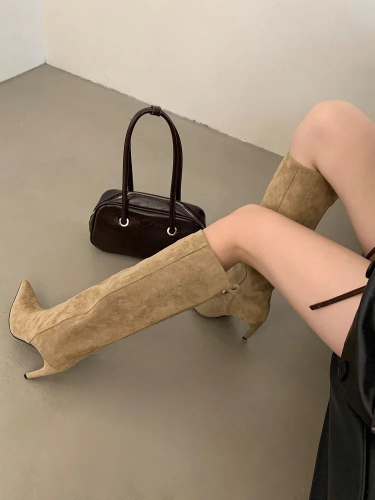 Victoria's Vogue Winter Street Style Pointed Toe Knee-High Women Boots Thin Heels Shoes Female Punk Vintage Long Booties Zapatos De Muje