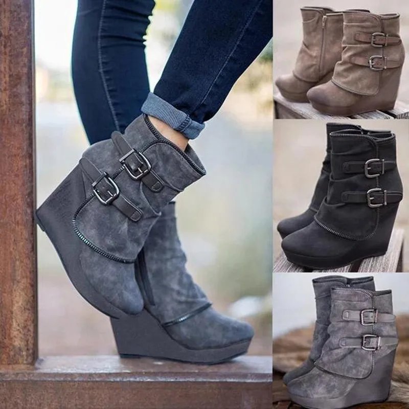 Victoria's Vogue 2025 New Women's Boots Zip Womens High Heels Suede Fashion Wedge Heels Durable Retro Women Ankle Boots Round Head Bottes Femmes Victoria's Vogue 2025 New Women's Boots Zip Womens High Heels Suede Fashion Wedge Heels Durable Retro Women Ankle Boots Round Head Bottes Femmes