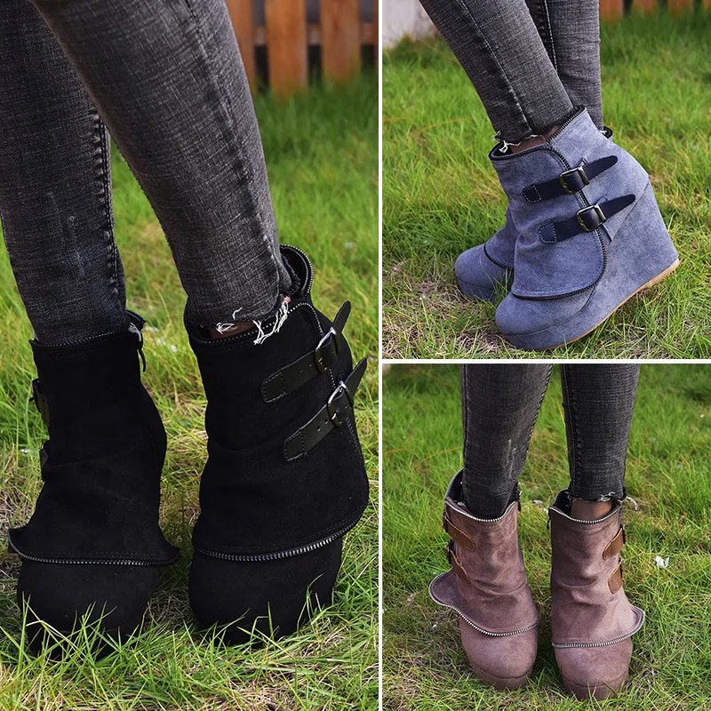 Victoria's Vogue 2025 New Women's Boots Zip Womens High Heels Suede Fashion Wedge Heels Durable Retro Women Ankle Boots Round Head Bottes Femmes Victoria's Vogue 2025 New Women's Boots Zip Womens High Heels Suede Fashion Wedge Heels Durable Retro Women Ankle Boots Round Head Bottes Femmes