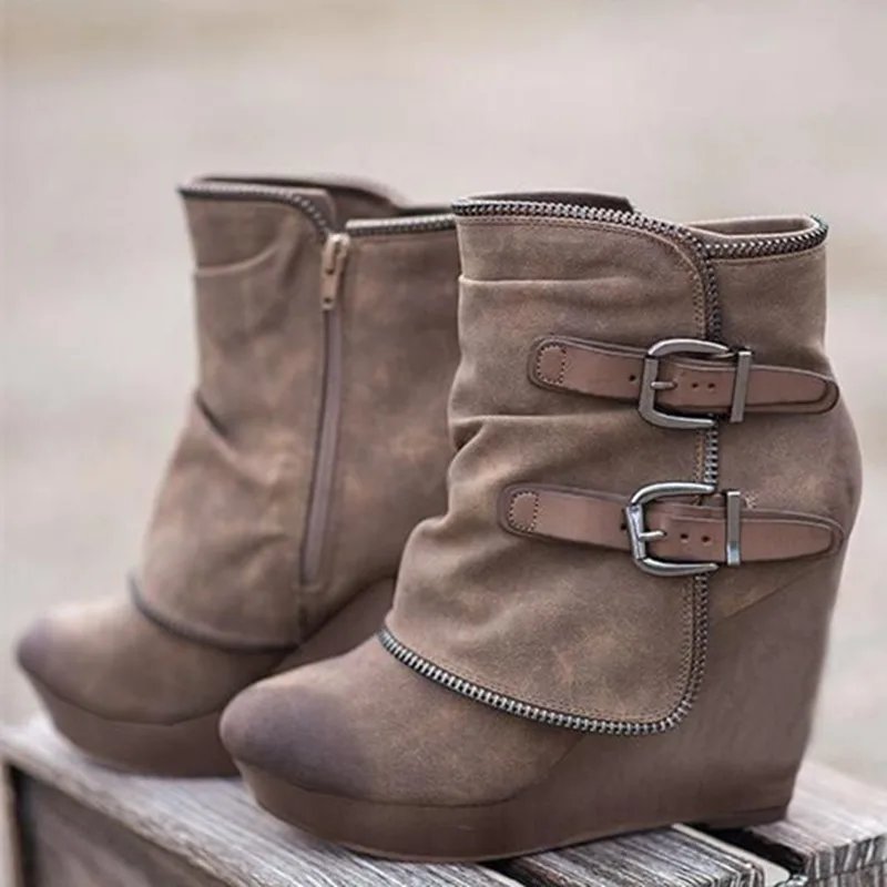 Victoria's Vogue 2025 New Women's Boots Zip Womens High Heels Suede Fashion Wedge Heels Durable Retro Women Ankle Boots Round Head Bottes Femmes Victoria's Vogue 2025 New Women's Boots Zip Womens High Heels Suede Fashion Wedge Heels Durable Retro Women Ankle Boots Round Head Bottes Femmes