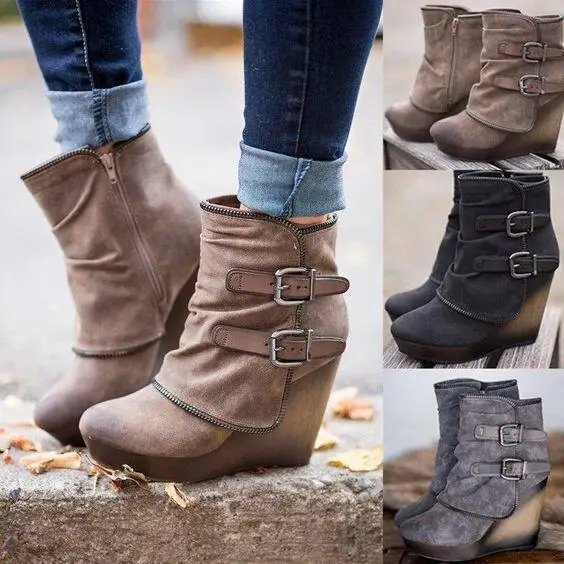 Victoria's Vogue 2025 New Women's Boots Zip Womens High Heels Suede Fashion Wedge Heels Durable Retro Women Ankle Boots Round Head Bottes Femmes Victoria's Vogue 2025 New Women's Boots Zip Womens High Heels Suede Fashion Wedge Heels Durable Retro Women Ankle Boots Round Head Bottes Femmes