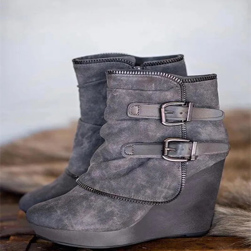 Victoria's Vogue 2025 New Women's Boots Zip Womens High Heels Suede Fashion Wedge Heels Durable Retro Women Ankle Boots Round Head Bottes Femmes Victoria's Vogue 2025 New Women's Boots Zip Womens High Heels Suede Fashion Wedge Heels Durable Retro Women Ankle Boots Round Head Bottes Femmes